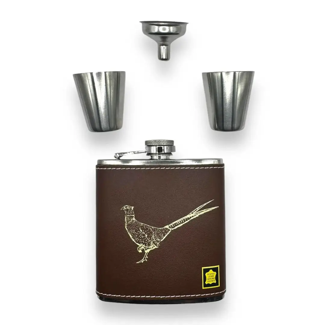 Bisley Brown Leather 6oz Hip Flask Presentation Set - Image 3